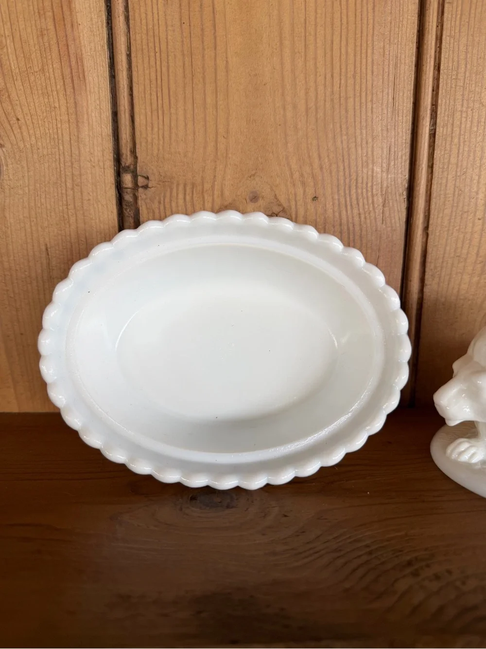 Vintage Westmoreland White Milk Glass Lion on Nest Basket Dish